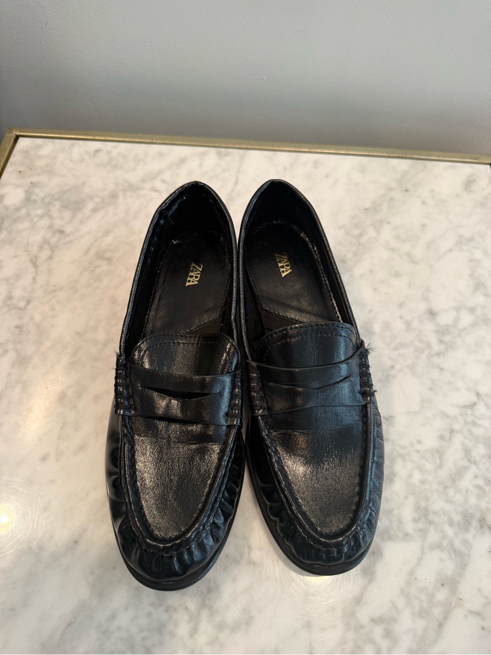 ZARA Black Leather Penny Loafers for women